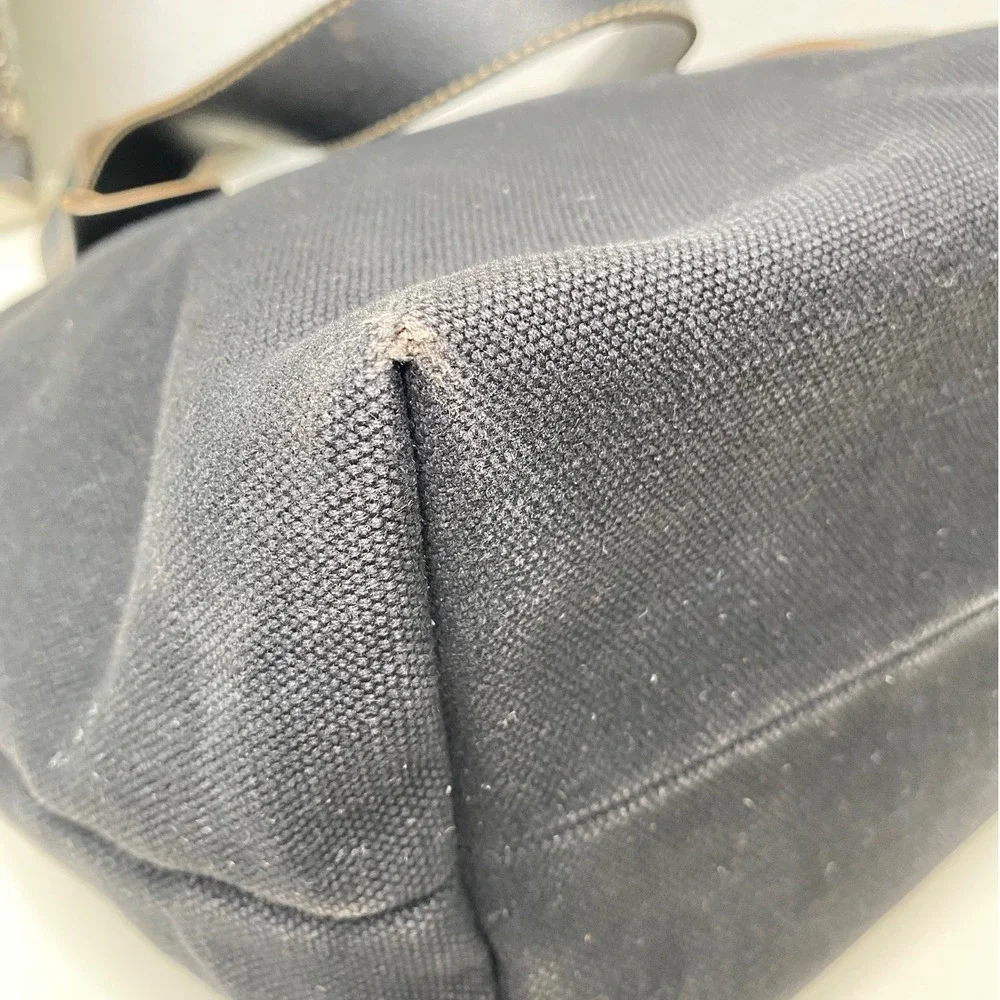 Salvatore Ferragamo Vara Ribbon Black‎ Canvas Leather Trimmed Tote Handbag Purse